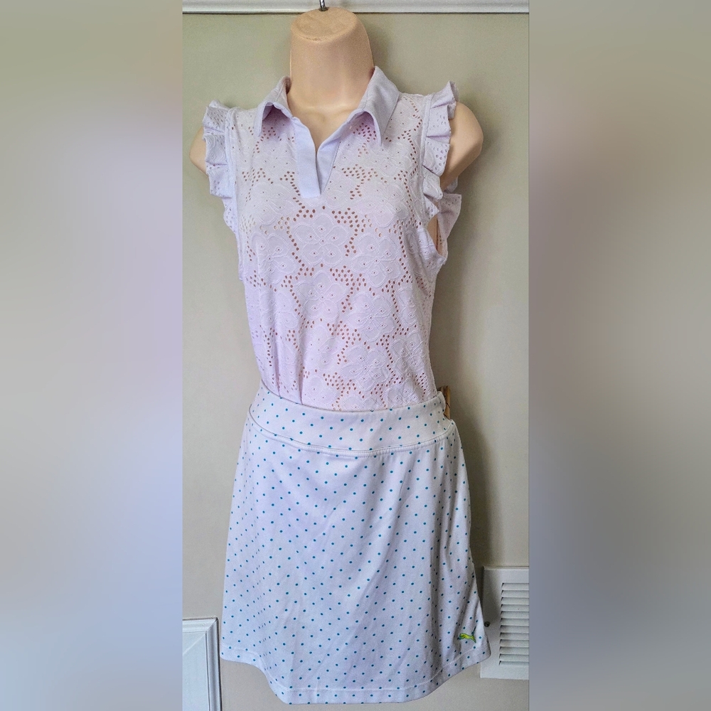 PUMA DRY CELL Women’s GOLF TENNIS SKORT SKIRT Polka Dot White Medium